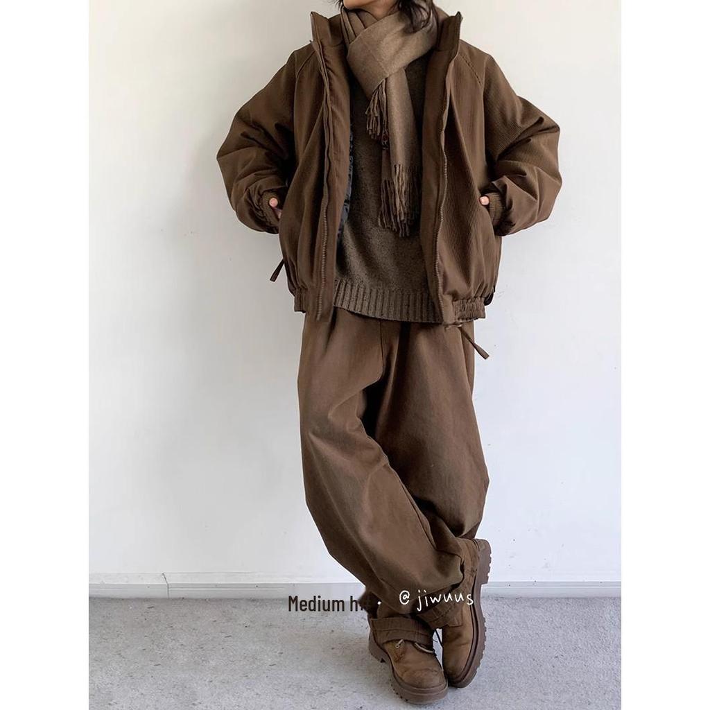 2024 Men's High-End Japanese Style Coffee Corduroy Stand Collar Cotton Jacket