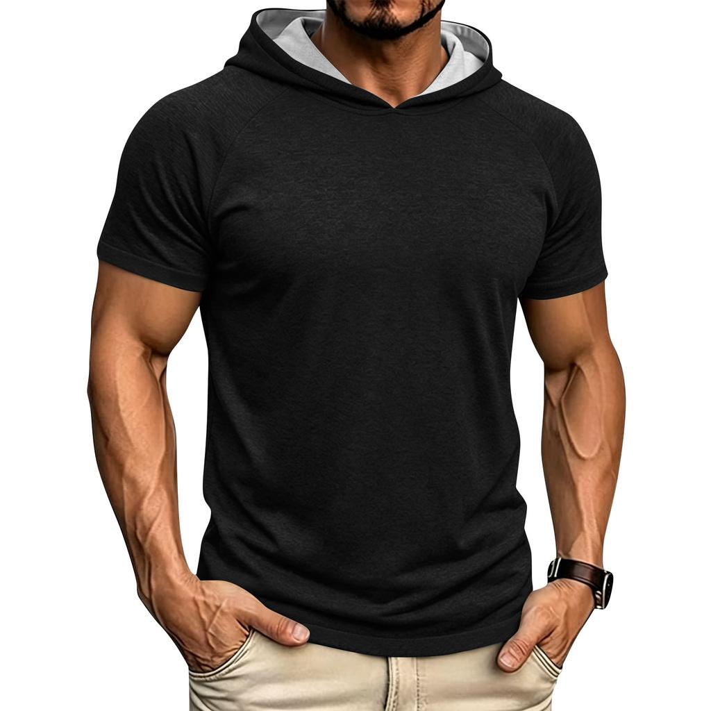Men's Hooded Sweatshirt  Loose Fit Casual Sports Short Sleeve T-Shirt
