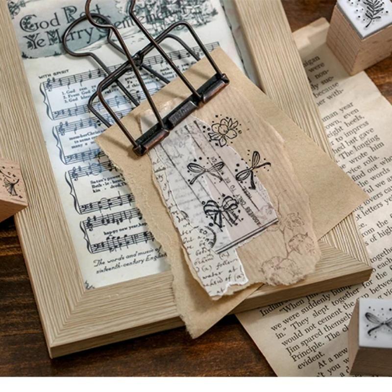 16Pcs DIY Stamping Art Bowknot Petal Leaf Wood Stamps for Scrapbooking Card Making Planner Decor Journal Hobby Craft Supplies