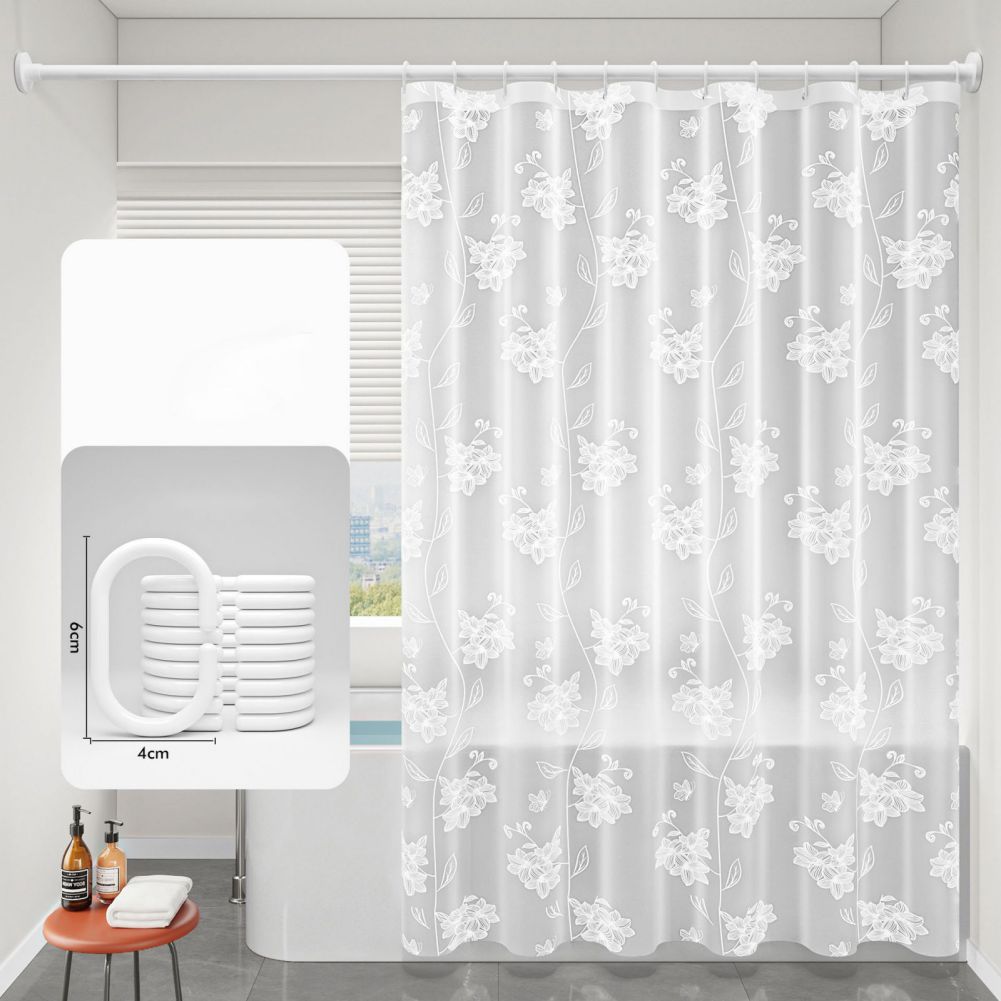 180*180cm Frosted Translucent Waterproof Shower Curtain with 12 Hooks
