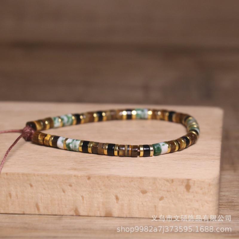 Tiger's Eye Tree Agate Heishi Bead Bracelet – Gold Accent Adjustable Boho Jewelry, Courage Calm Gift for Women