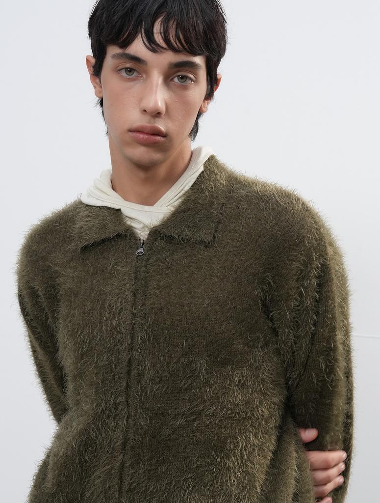 Generalidea Unisex Hairy Zip-Up Collared Cardigan [Khaki] / Sbe4U04009