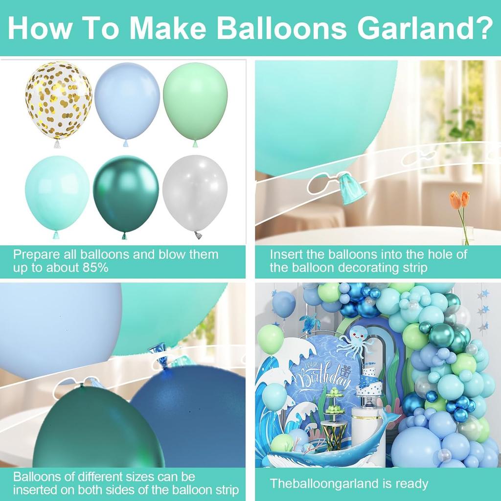 Under The Sea Balloon Arch Light Blue Lime Green Mint Green Balloon Garland Ocean Theme Birthday Party Christening Decoration