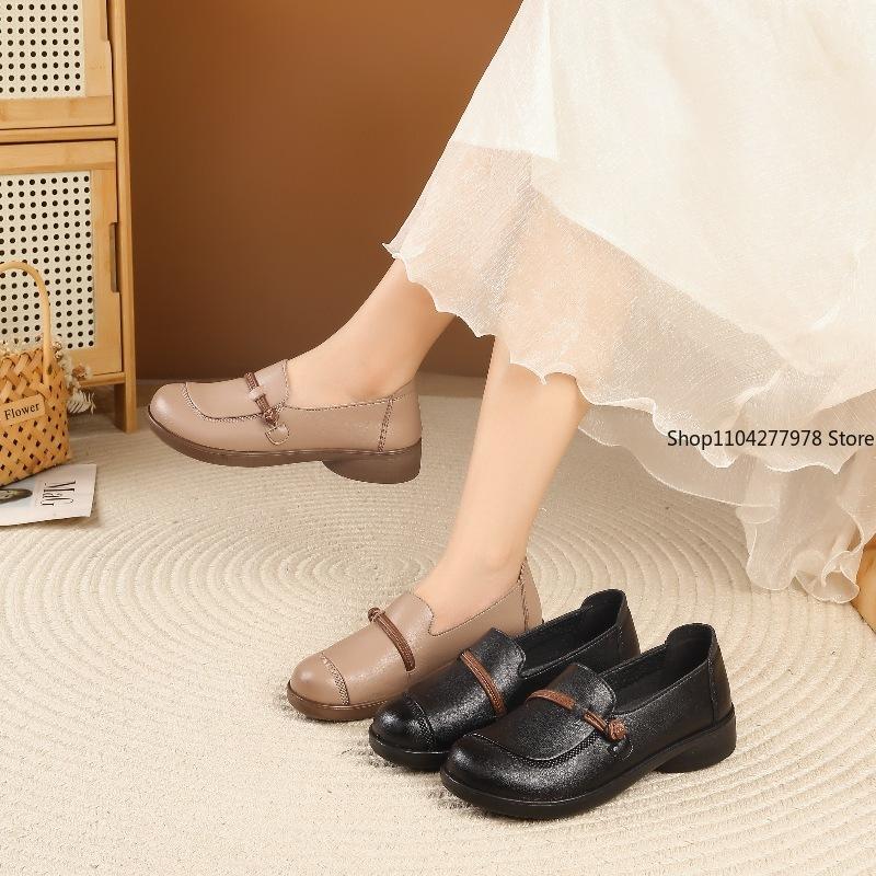 Fashion Pu Leather Soft Sole Soft Surface Mother Shoes Middle-aged and Elderly Women's Casual Single Shoes Pu Leather Flats