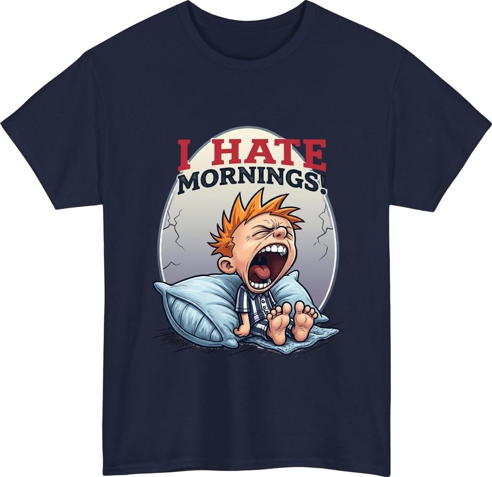 I hate mornings funny cartoon tshirt retro comic sleep gift birthday tee top S