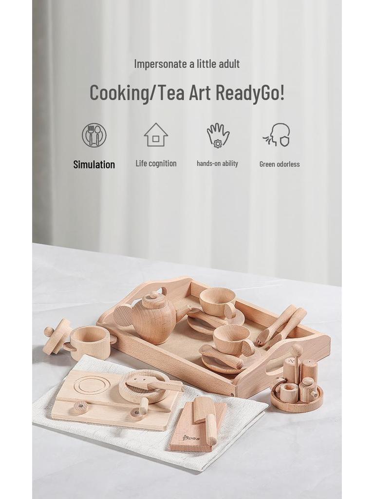 Beechwood Kids' Pretend Play Cooking Set - Wooden Kitchen & Tableware Educational Toys