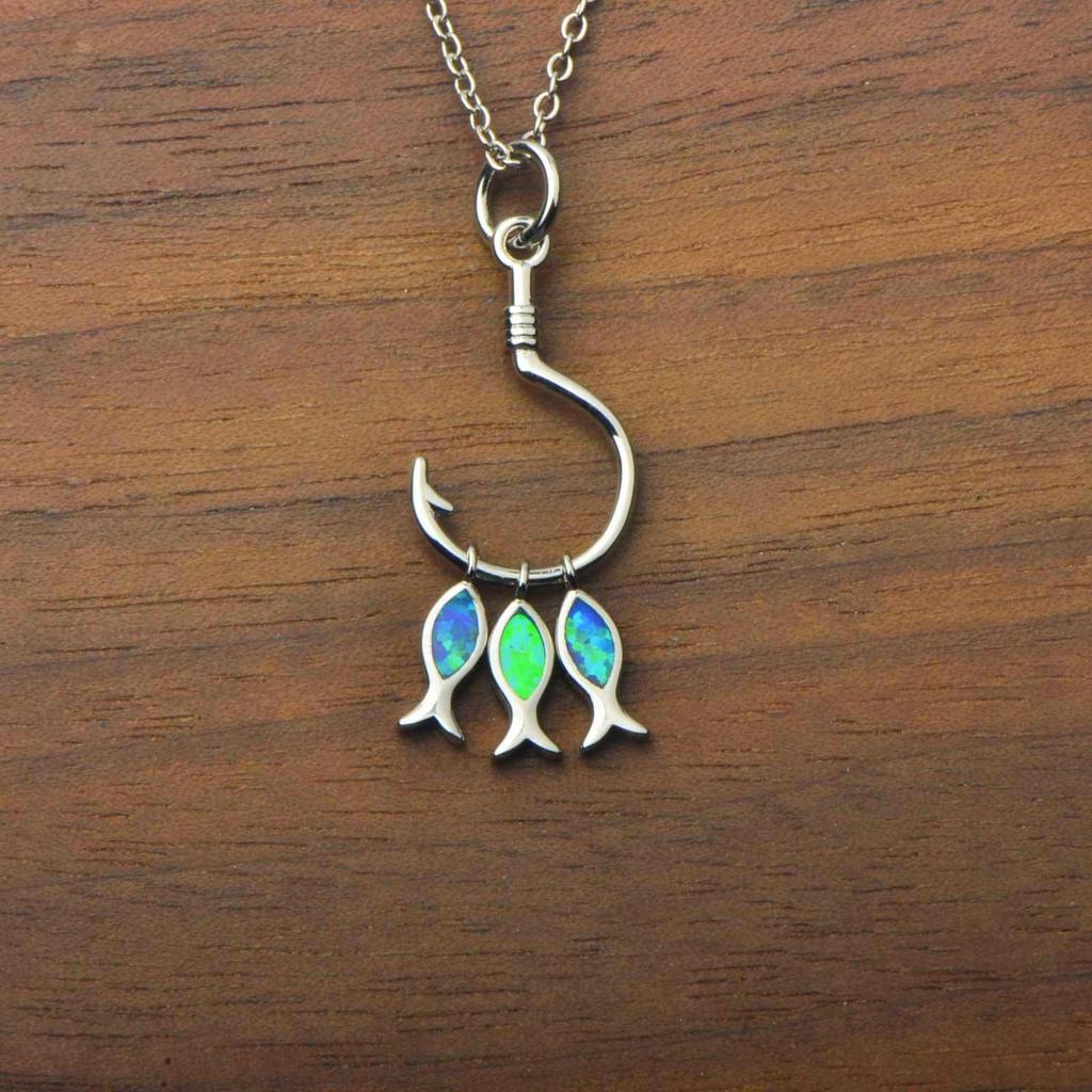 Opal Fish Hook Pendant Necklace for Women - Fashionable Clavicle Chain for Spring & Summer