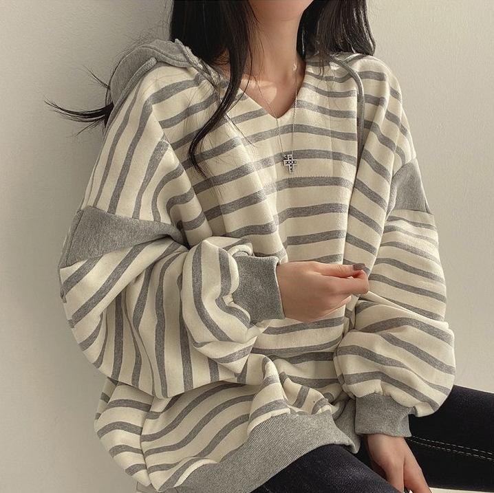 Women Spring and Autumn Korean Style Loose Casual Sweatshirt Lazy Wind Hooded Tops