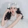Pearls Beads Bridal Hat Lace Floral Wedding Headwear Vintage Bride Headdress  Hair Jewelry