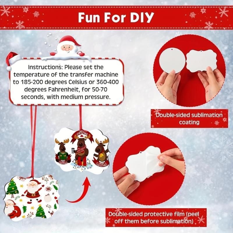 24Pcs Acrylic Ornaments Sublimation Blanks Double Sided Heat Transfer Hanging Pendant Festival Tree Decorations