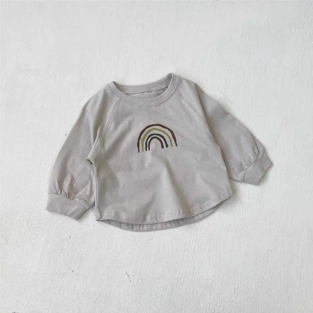 T-shirt Autunnale Arcobaleno Cartone Animato Unisex per Neonati - Top a Manica Lunga in Puro Cotone per Bambini Piccoli