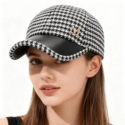 Casquette de Baseball Nouvelle Collection Automne-Hiver en Laine Mélangée Pied-de-Poule, Chapeau en Coton Mode Polyvalent pour Femmes