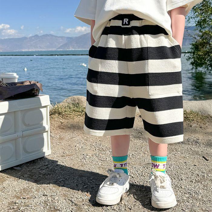Boys Summer Striped Capri Shorts Loose Fit Breathable for Spring and Summer