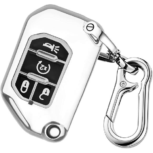 QBUC For Jeep Key Fob Cover With Keychain Compatible With Jeep Wrangler JLU JL Gladiator Rubicon JT Car Flip Key (Pink)