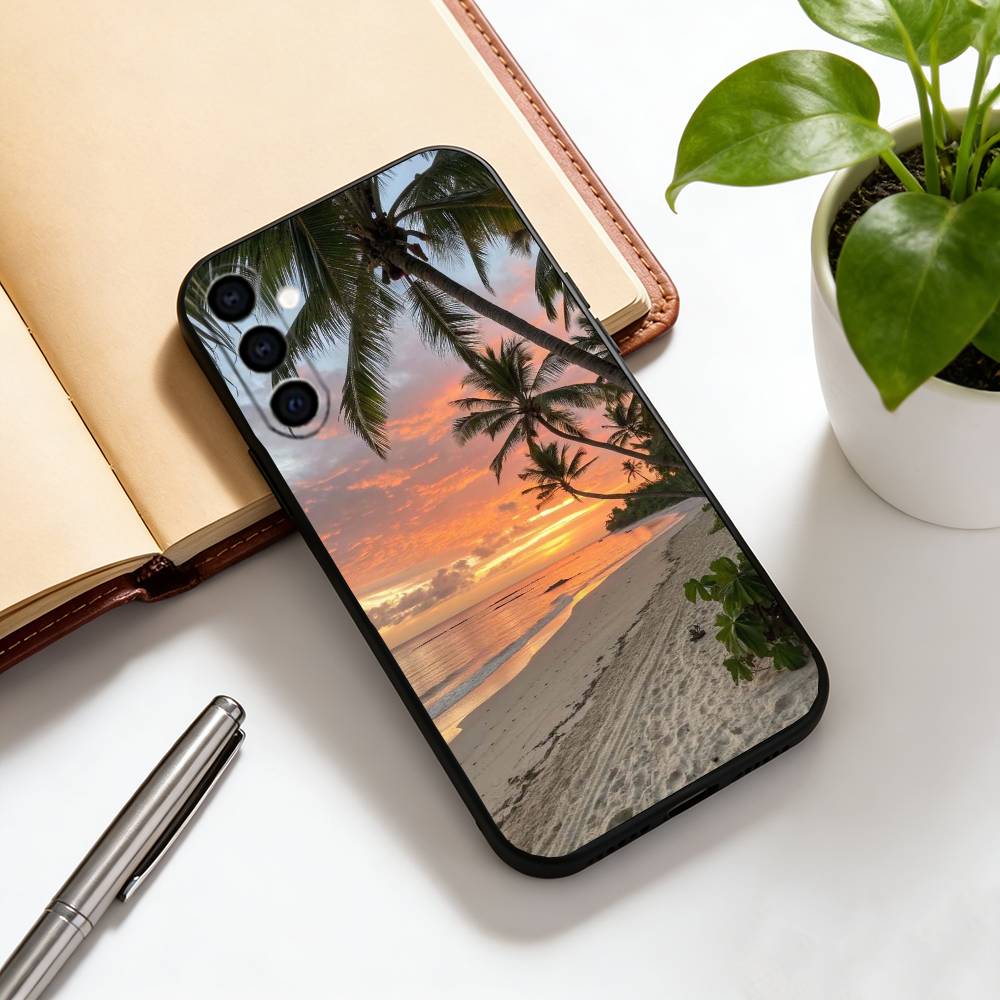 Sea Tropical Palm Trees Beach Phone Case Black Silicone Soft For Samsung Galaxy A73,A72,A71,A70,A53,A52,A51