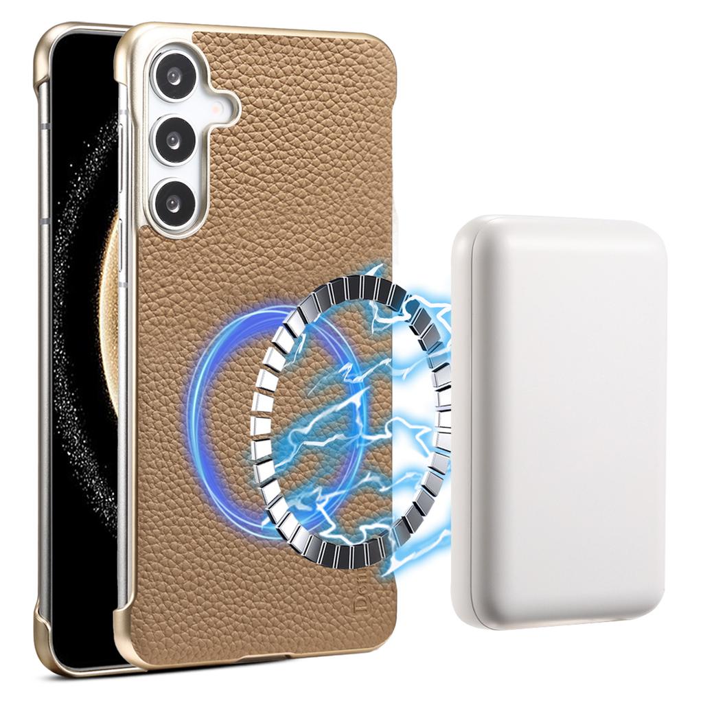 For Samsung Galaxy S25+ Magnetic Case Litchi Texture Genuine Cow Leather+PC Boardless Phone Cover