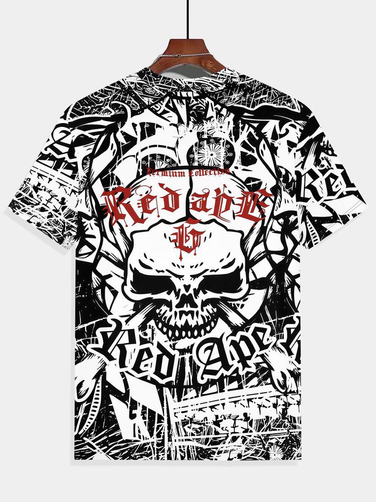 Skull Graffiti Print Men's Round Neck T-Shirt | 3D Summer Casual Wear for Outdoor Activities & Fitness | Comfortable Everyday Top with Bold Street Art