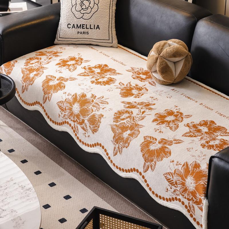 

Spring Plush Leather Sofa Cushion Four Seasons Light Luxury High-End Straight Row Sofa Seat Cushion Fixed Non-Slip Cover Cloth 90*90cm