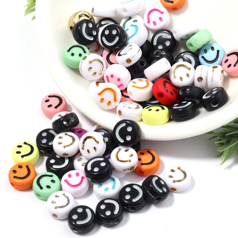 100-Pack 4x7mm Acrylic Smiley Face Beads - Drip Oil Electroplated, DIY Letter Beading Accessories