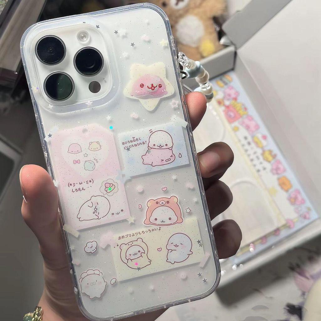 Glitter Cute Seal Transparent Phone Case for Apple 7, 8 Plus, XR, XS, 16, 1412 Pro Max.
