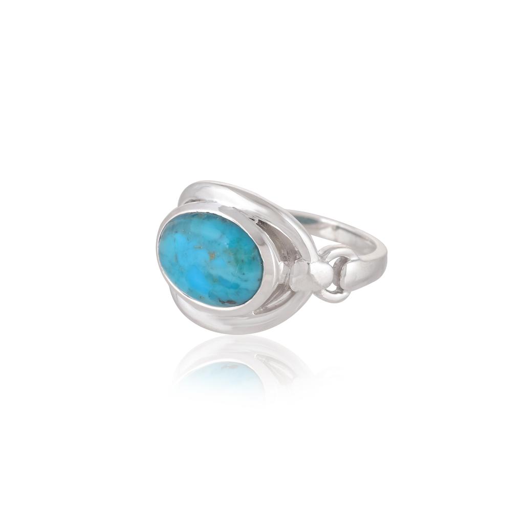 Turquoise Oval Gemstone Ring – Modern 925 Sterling Silver Handmade Ring – December Birthstone Jewelry for Women, Women's