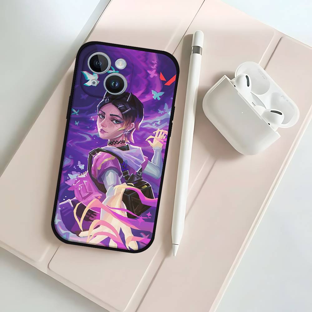 Cute C-Clove V-ValorantS Phone Case Phone Case For IPhone 17 16 15 14 13 12 11 X XR XS Plus Pro Max Mini Soft Black Cover