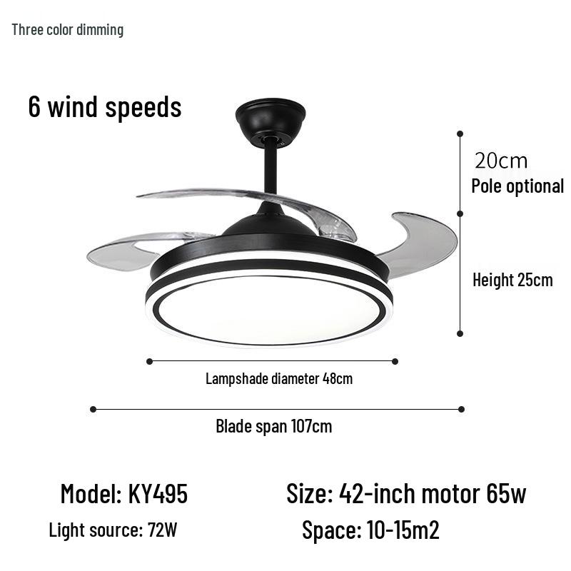 Nordic Ceiling Fan Light with Invisible Blades - Large Airflow for Living, Dining, and Bedroom - Integrated Inverter Electric Fan Chandelier.