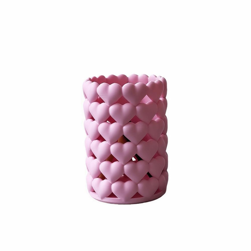 Cute 3D Printed Pencil Cup Hollow Desktop Storage Box Novelty Heart-shaped Pen Holder  Vanity Table