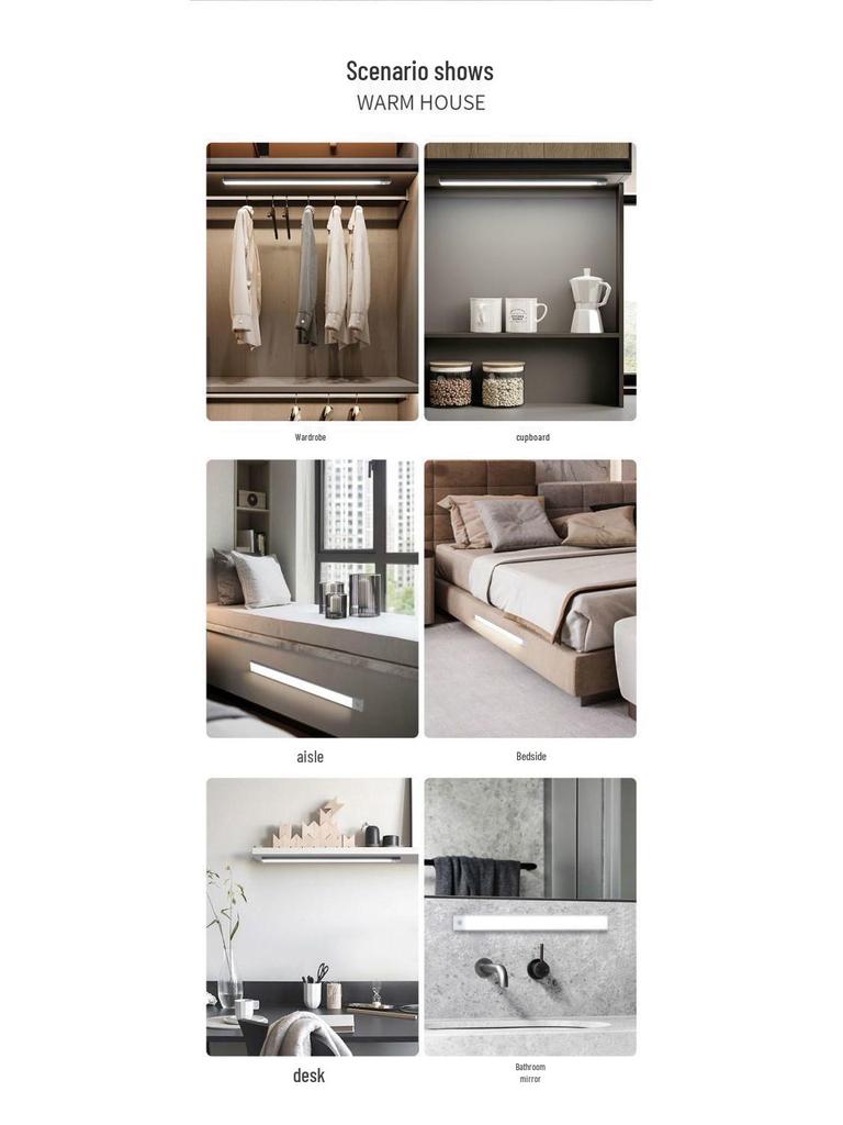 Ultradünner wiederaufladbarer magnetischer LED-Lichtstreifen für Kleiderschrank/Schrank mit Bewegungssensor, keine Verkabelung erforderlich