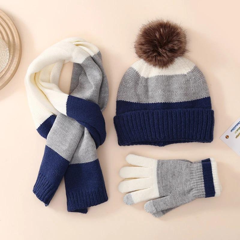 Conjunto de guantes, bufanda y gorro para niños de 8 a 16 años, traje cálido de invierno con gorro de punto grueso de lana, guantes y bufanda, conjunto de gorro para mujer.