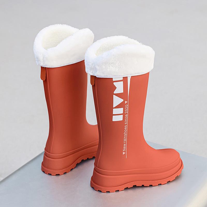 Tall women's rain boots fashionable outer rain shoes women's velvet thermal rubber shoes kitchen non-slip waterproof thick-soled water shoes