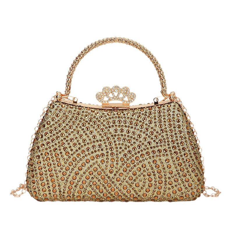 Borsa Decorativa Brillante Dorata con Strass per Donna Moda Temperamento Elegante Lusso Borsa da Sera