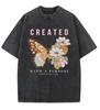 Summer Womens Retro Washed TShirt Vintage Street Style Floral Butterfly Print Spring and Summer Casual Top
