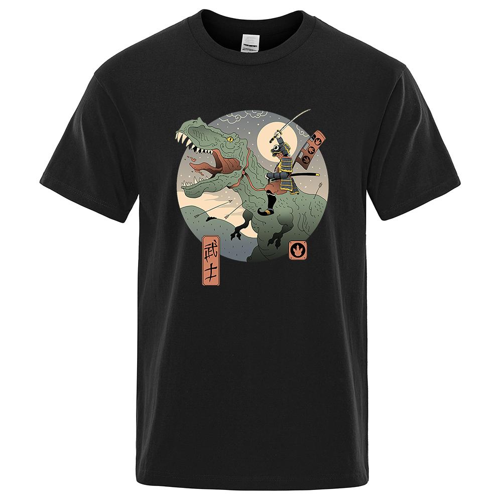 Japanese Harajuku Ukiyo E Jurassic Samurai Clothes Men Fashion Street Loose T Shirts Oversize Tee Clothes Cotton T-Shirt