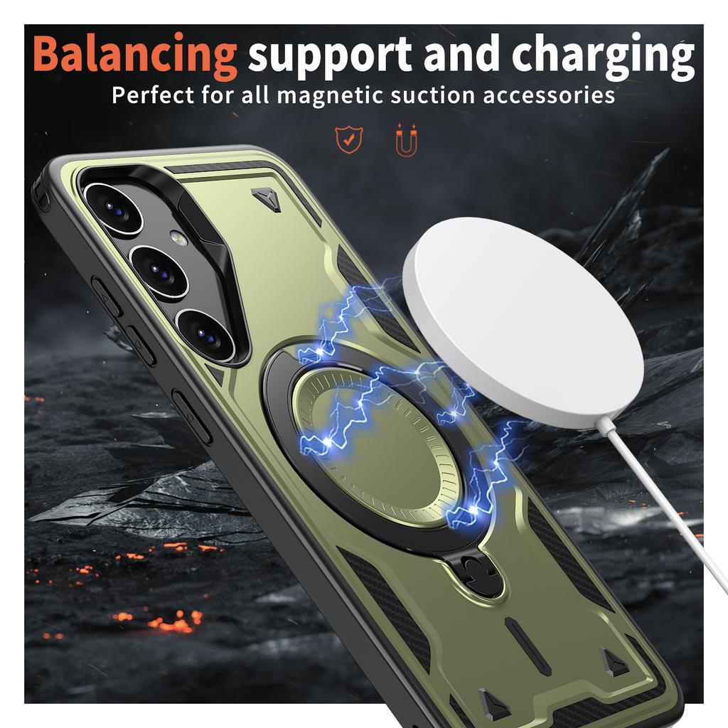 For Samsung Galaxy S24 FE Magnetic Case Military Protection PC+TPU Kickstand Phone Cover