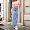 Bow Tie, Fashionable Pearl Women's Clothing, Versatile Denim Skirt, Midi Skirt