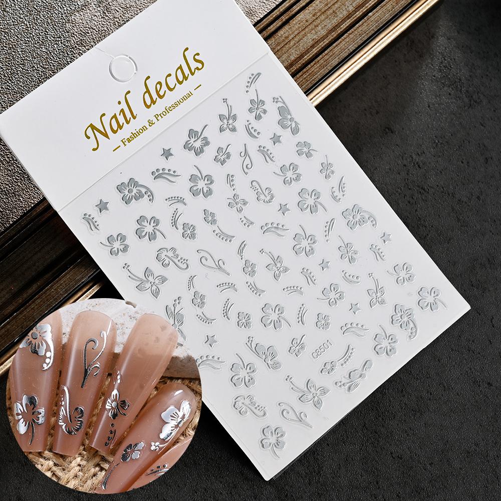 Cherry Blossom 3D Nail Stickers White Flower Petals Nail Art Decals Elegant Wedding Design Spring Sakura Manicure Slider Decor