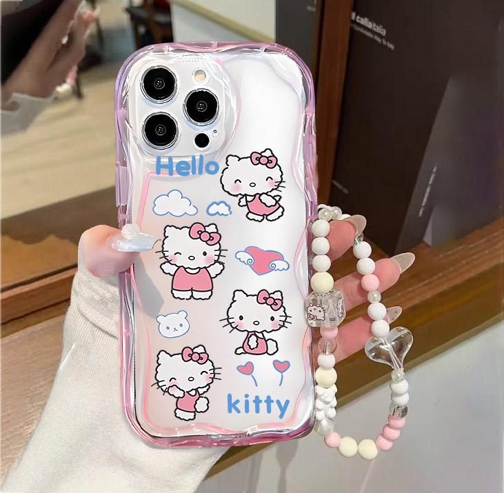 Pink Clear Hello Kitty Bracelet Case For Xiaomi Redmi Note 15 Pro 5G 15 15C 14C 13C 12 Note 14 13 12 Pro Plus 5G  Phone Casing