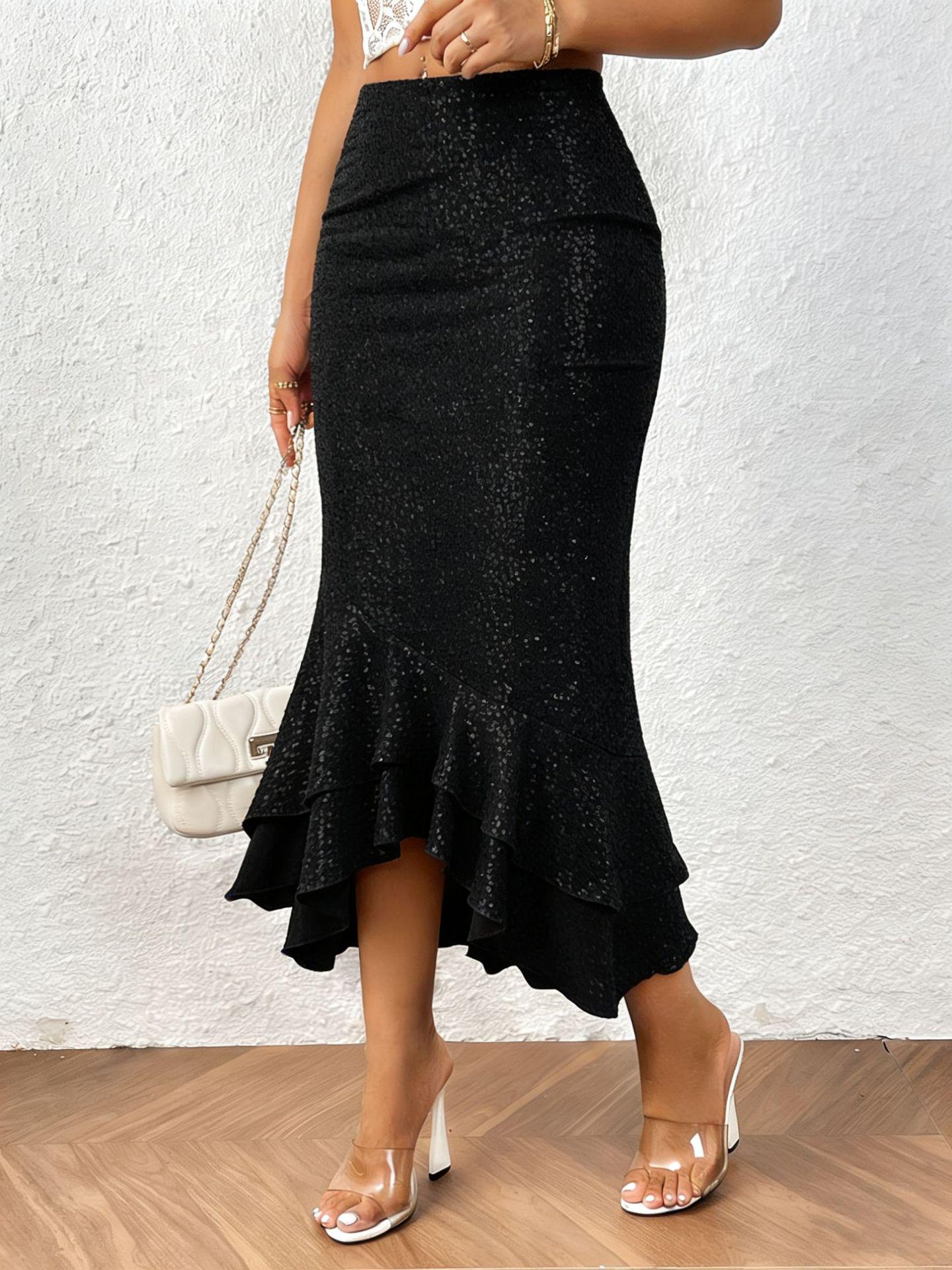 2026 Sparkle Low-Waist Fishtail Dress: Women s Elegant Personality with Waist-cinching Temperament X-Large чёрный