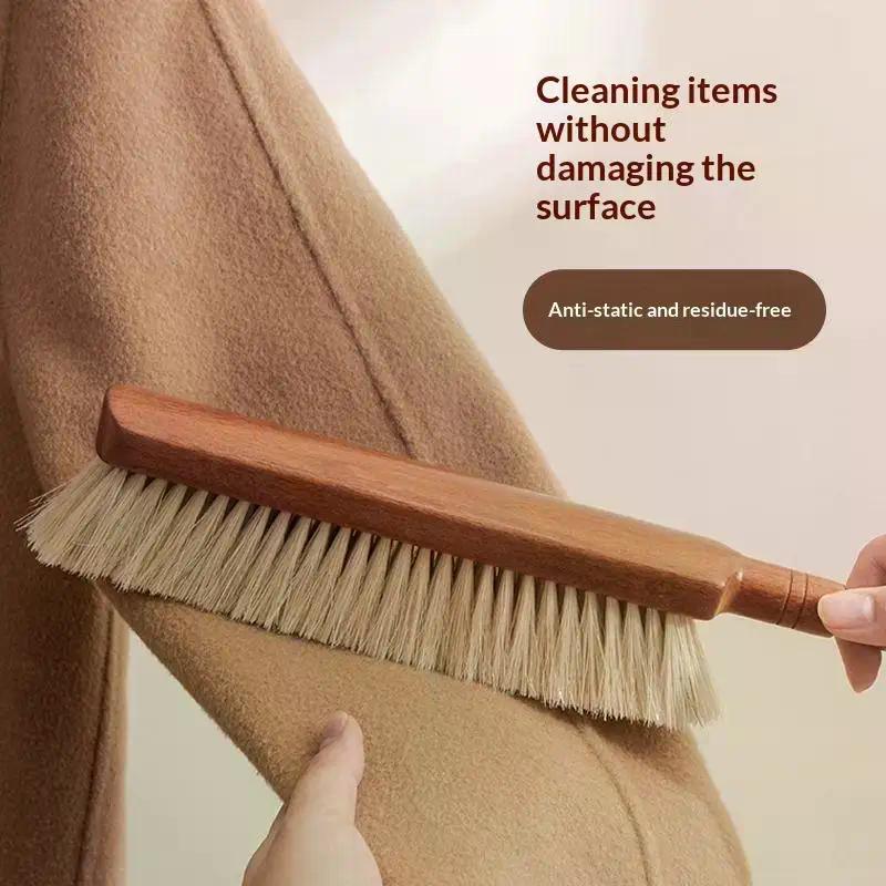 1Pcs Reusable Natural Fiber Bristles Soft Dust Brush With Wooden Handle For Cleaning Beds Sofas Furniture And Coats