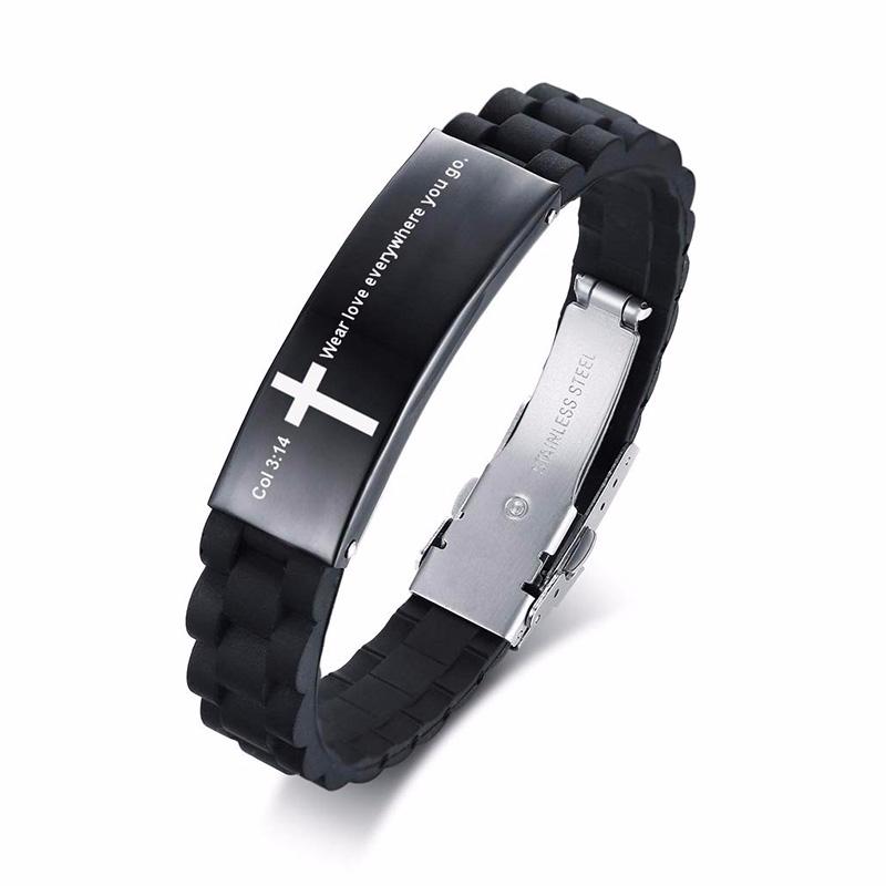 Vnox Religious Cross Jesus Scripture Quote Christian Bible Verse Inspiring Faith Silicone Bracelets for Men Personalize
