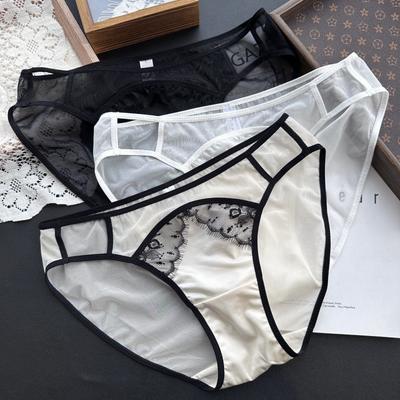 Bragas Sexys de Encaje de Seda de Hielo Brillante Caladas para Mujer de Primavera Verano
