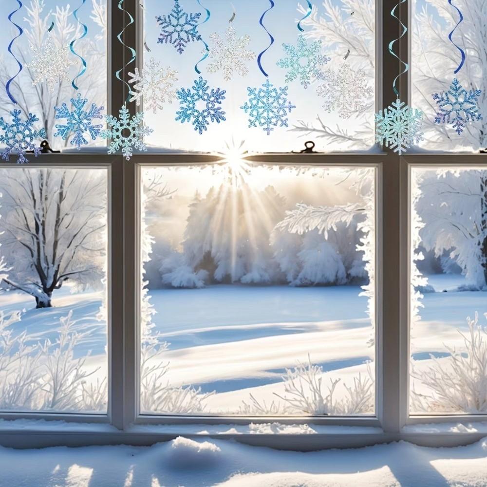 8pcs Ceiling Streamers Snowflake Hanging Ornament Swirl Spirals Hanging Accent  Christmas Tree