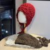 New Ethnic Style Crocheted Knitted Hat for Women Autumn and Winter Ear Protection Hooded Hat Trendy Literary Retro Tassel Warm Toe Cap