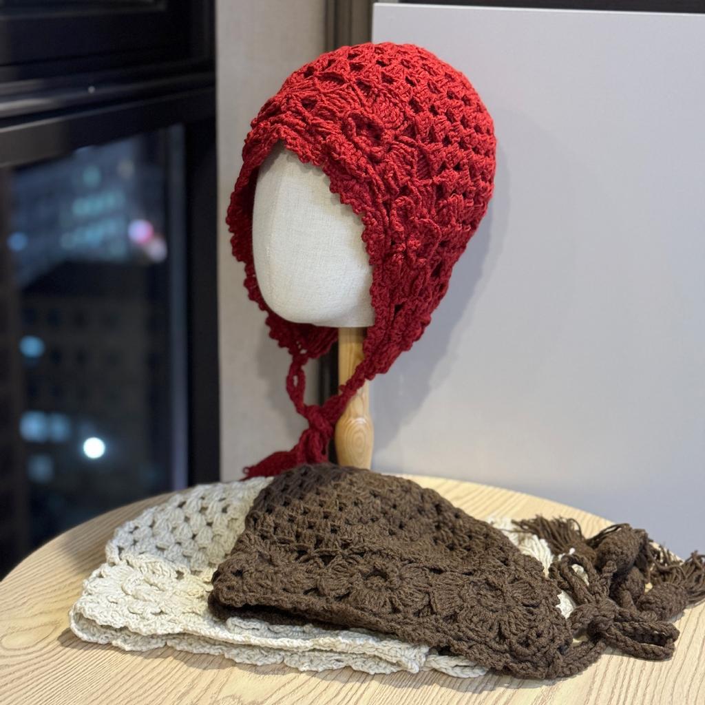 New Ethnic Style Crocheted Knitted Hat for Women Autumn and Winter Ear Protection Hooded Hat Trendy Literary Retro Tassel Warm Toe Cap