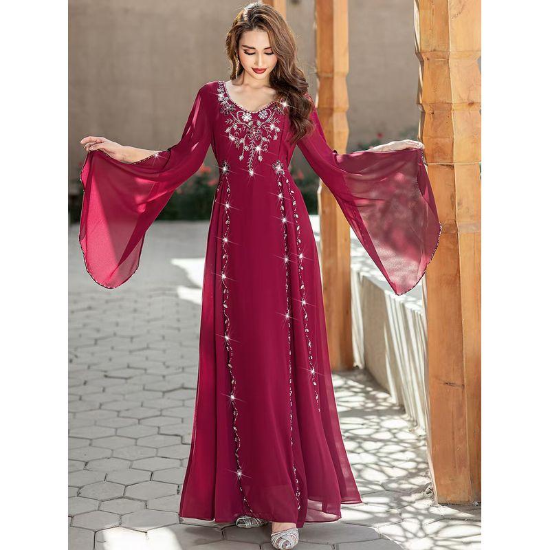 

Новое ближневосточное платье ручной работы с бисером, длинное, модное, формальное платье, платье ручной работы с бисером Burgundy S