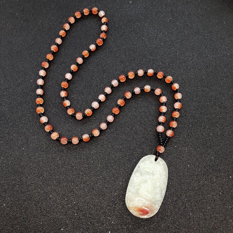 Retro eenvoudige imitatie jade lange ketting heren en dames veelzijdige trui ketting jadeiet kralen ketting hanger met sieraden