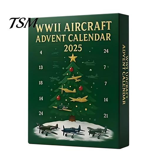 Collector Advent Calendar WWII Aircraft 2025 24-Day Christmas Countdown with Unique Holiday Decor 24 Fighter Warbirds Pendants Miniature Gifts