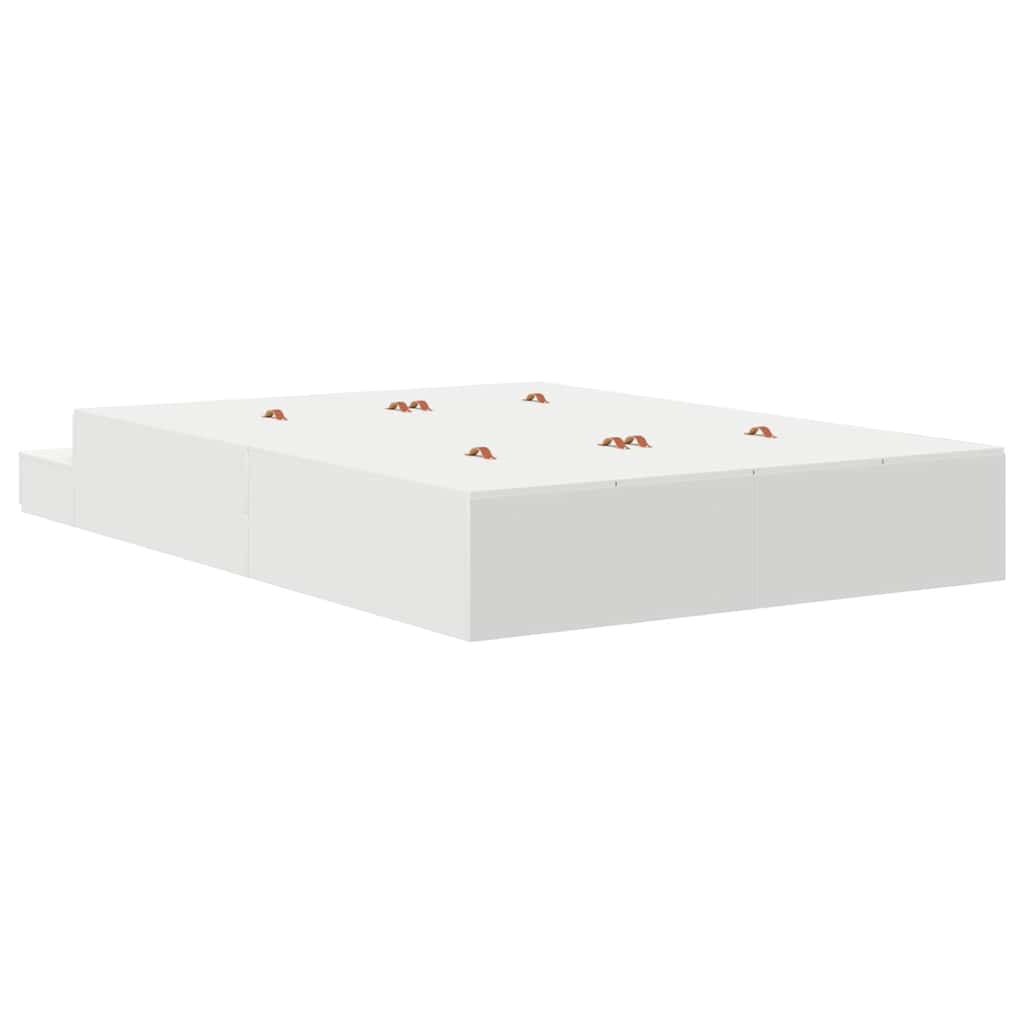 Storage Bed Frame in White 140 cm Engineered Wood