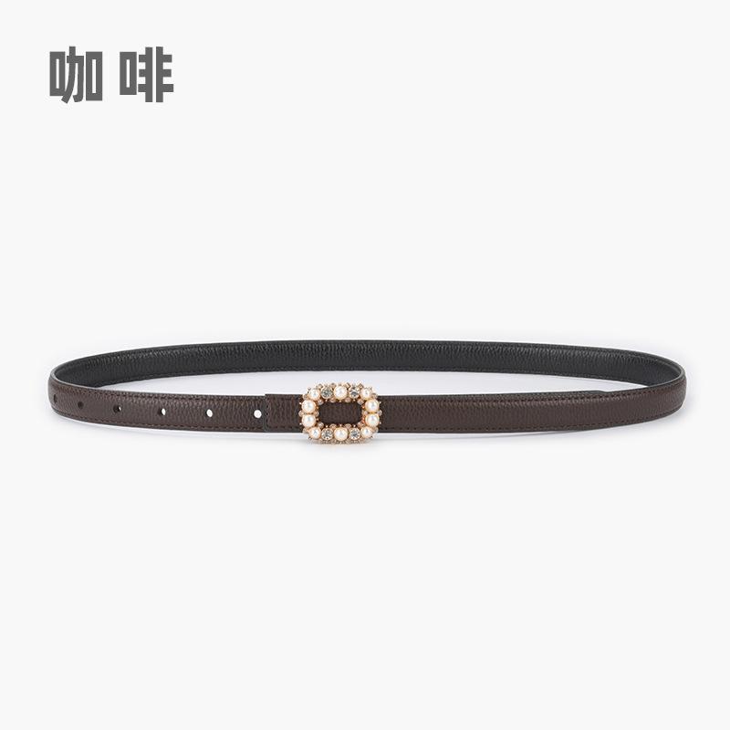 

Женский ремень из натуральной кожи первого слоя с узором личи, инкрустированный стразами, для повседневных брюк и джинсов, двусторонний 105cm кофейный